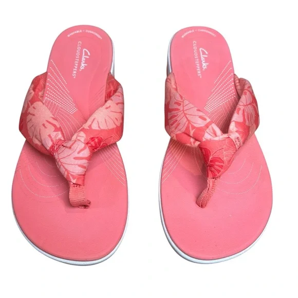 Clarks Cloudsteppers Arla Glison Wedge Sandals Coral Size 9 - Picture 2 of 6